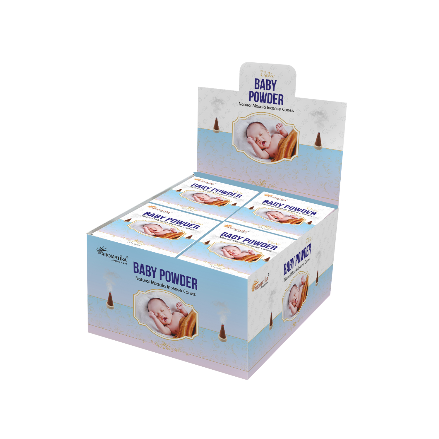 aromatika-vedic-incense-cones-c-nes-encens-baby-powder-120-doux image 1